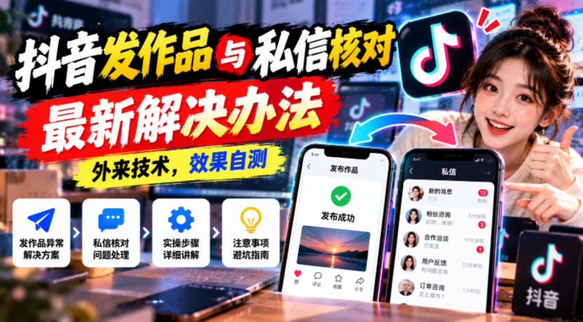 抖音发作品与私信核对最新解决办法，外来技术，效果自测网赚项目-副业赚钱-互联网创业-资源整合老八网赚资源