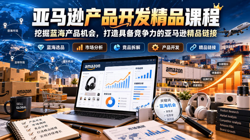 亚马逊产品开发精品课程，挖掘蓝海产品机会，打造具备竞争力的亚马逊精品链接网赚项目-副业赚钱-互联网创业-资源整合老八网赚资源
