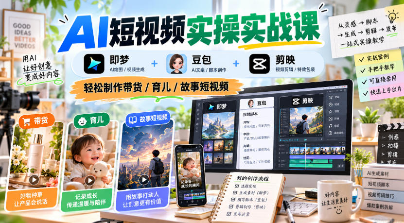 a28a0da60b973fffef34e990cc54bb96.jpeg AI短视频实操实战课,即梦+豆包+剪映,轻松制作带货/育儿/故事短视频