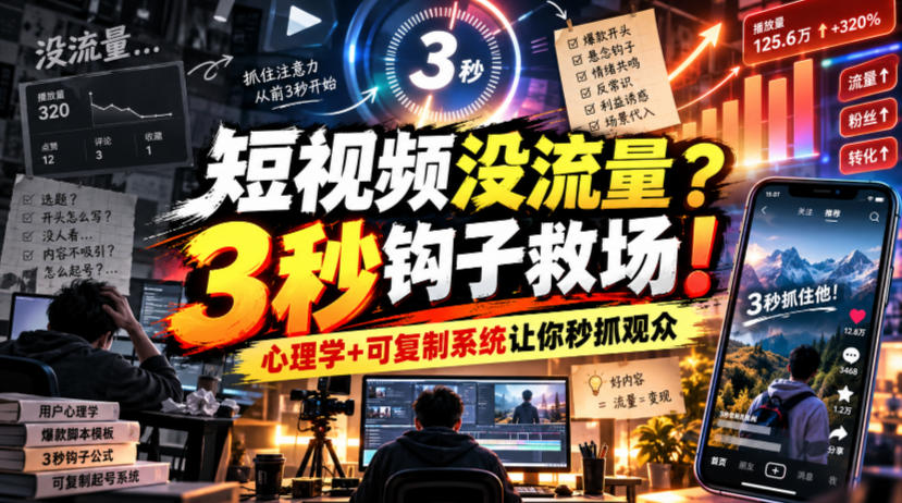 be45ae8d1e7fd7e3a5fcfbd5b63ab4f9.jpeg 【无水印】短视频没流量?3秒钩子救场!心理学+可复制系统让你秒抓观众【原创双语字幕】