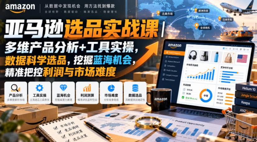 亚马逊选品实战课｜多维产品分析+工具实操，数据科学选品，挖掘蓝海机会，精准把控利润与市场难度网赚项目-副业赚钱-互联网创业-资源整合老八网赚资源
