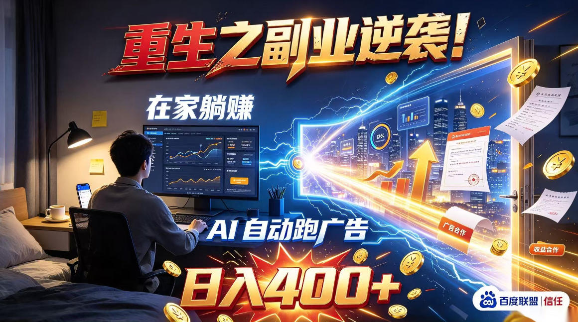 重生之副业逆袭！在家躺赚AI自动跑广告日入400+，无需人工操作【揭秘】网赚项目-副业赚钱-互联网创业-资源整合老八网赚资源