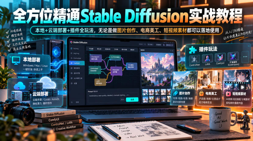 2cba008045b37962ca774bc838a214de.jpeg 全方位精通Stable Diffusion实战教程|本地+云端部署+插件全玩法,无论是做图片创作、电商美工、短视频素材都可以落地使用