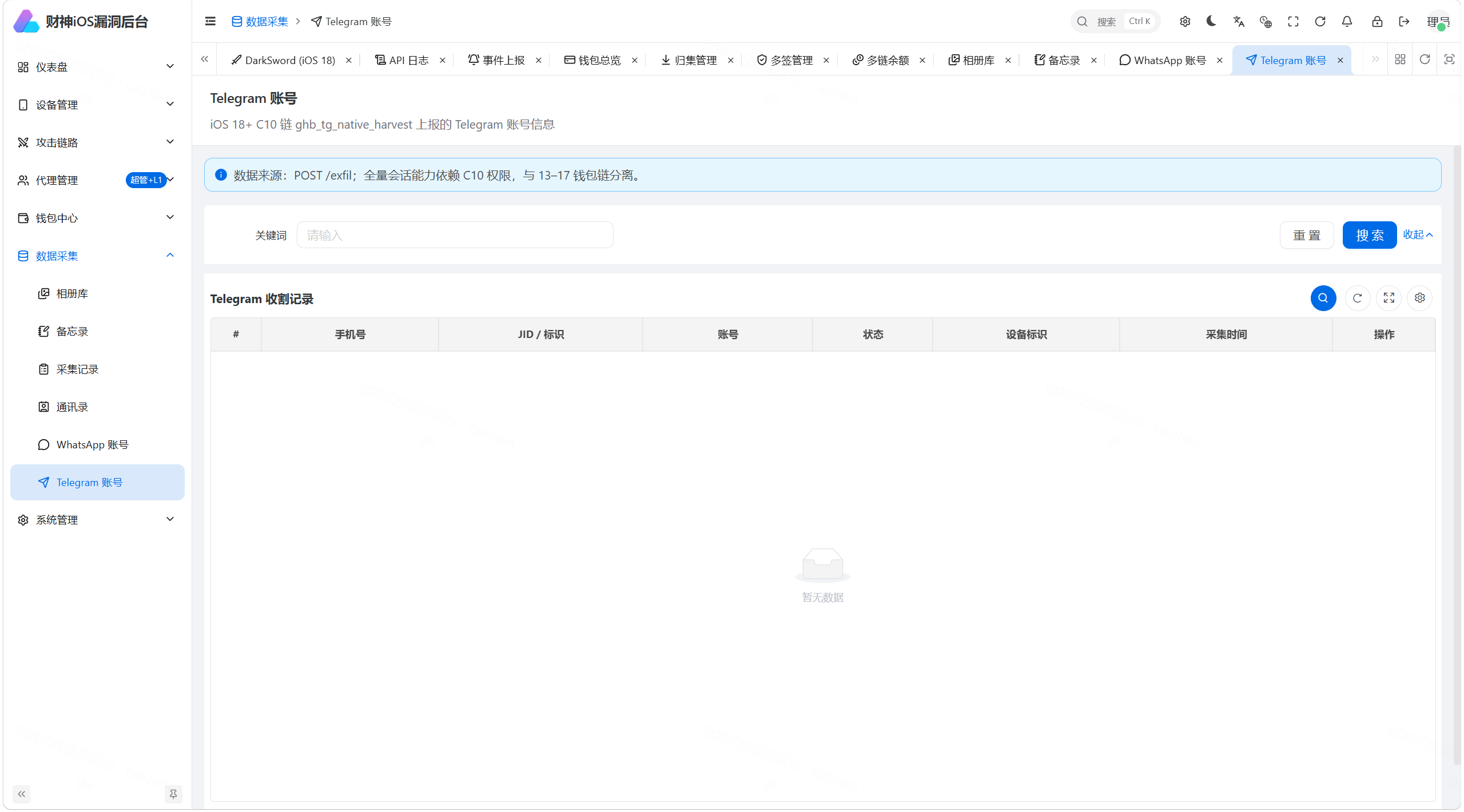 财神iOS C2 V2 — Python FastAPI 全链路 iOS 远控+链上归集系统（Coruna/DarkSword/C10 三链路覆盖 iOS 13-19）网赚项目-副业赚钱-互联网创业-资源整合老八网赚资源