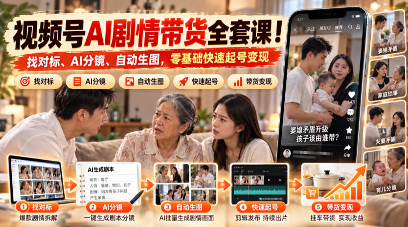 a00e9968fa38e5c4a0afd771a0ebc44f.jpeg 视频号AI剧情带货全套课!找对标、AI分镜、自动生图,零基础快速起号变现