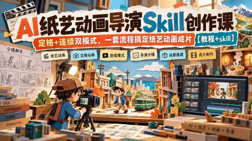 0e60342bf41cb78d7f34564d06827a92.jpeg AI纸艺动画导演Skill创作课|定格+连续双模式,一套流程搞定纸艺动画成片【教程+skill】