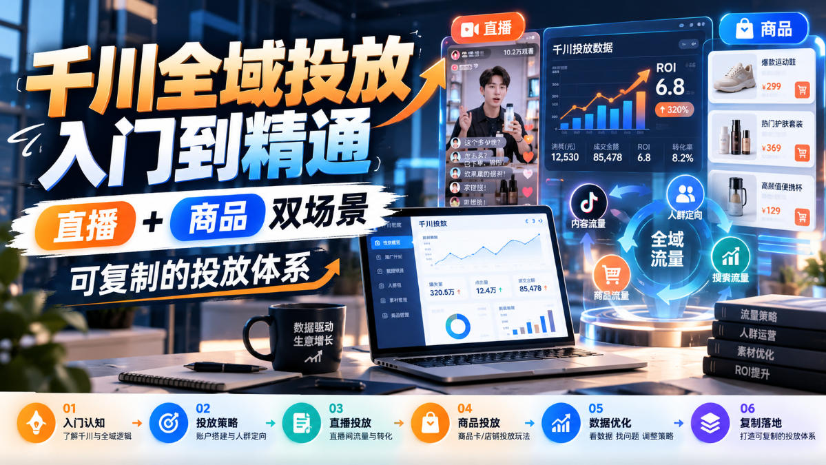 169a84da7d595efa5022b081f2fbf65a.jpeg 千川全域投放入门到精通,直播+商品双场景,可复制的投放体系