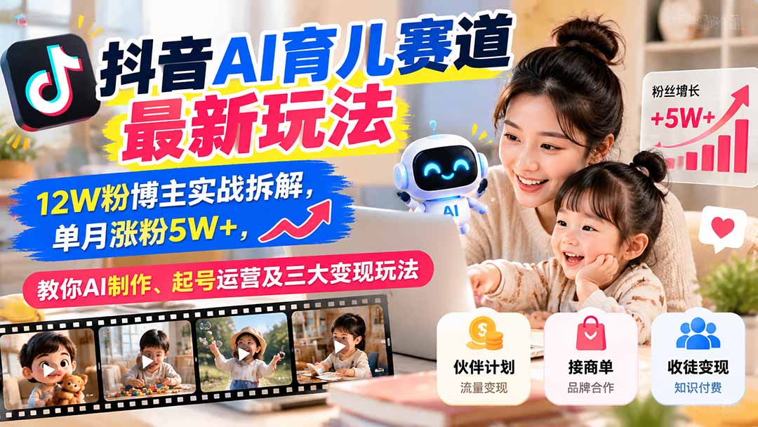 7d14ba0fcfce9082812ddcb069ddae33.jpeg 抖音AI育儿赛道最新玩法:12W粉博主实战拆解,单月涨粉5W+,教你AI制作、起号运营及三大变现玩法