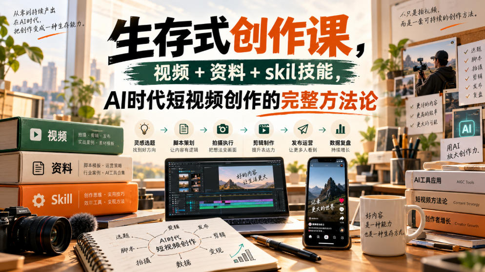 9a962294a9840359754f54723df9c955.jpeg 生存式创作课,视频+资料+skil技能,ai时代短视频创作的完整方法论