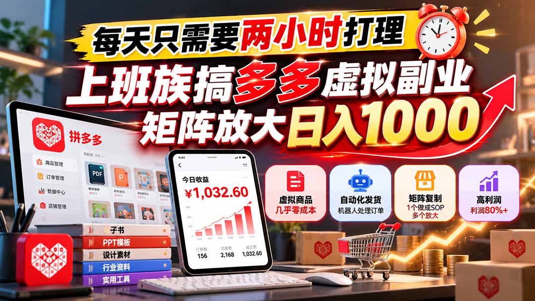 af411eb21928852c1f57d09551d3c1cd.jpeg 每天只需要两小时打理,上班族搞多多虚拟副业,矩阵放大日入 1000