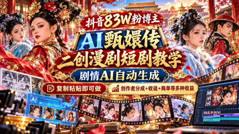 d3796282f84b8ce180f33be90b1cdf03.jpeg 抖音83W粉博主AI甄嬛传二创漫剧短剧教学|剧情AI自动生成,复制粘贴即可做,各大平台创作者分成+收徒等多种收益