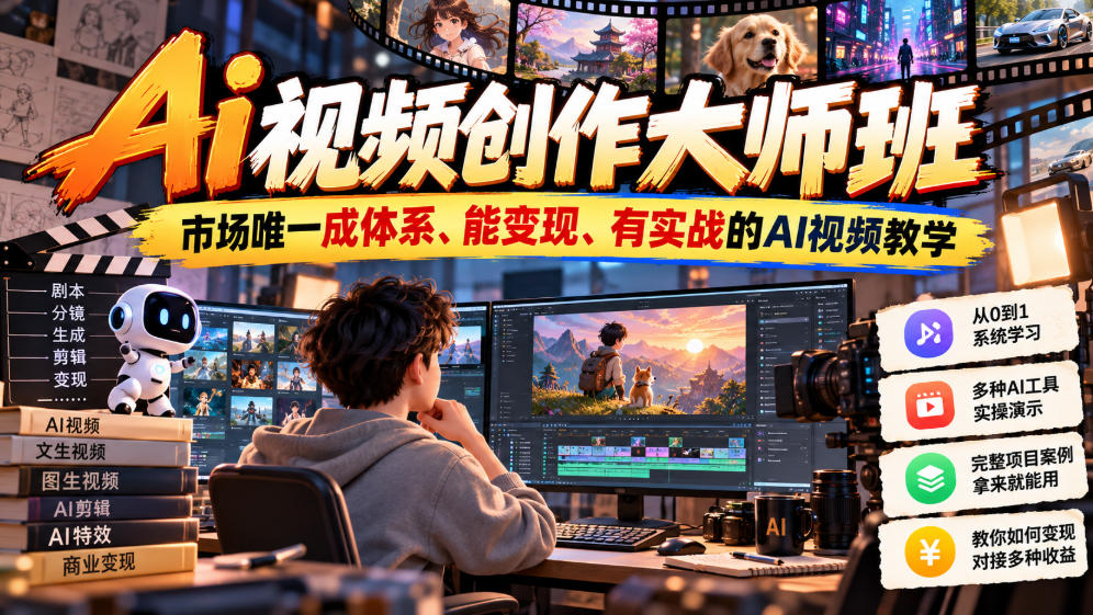 f15f1ffc3f09a6bf081e61825ff68ffe.jpeg Ai视频创作大师班,市场唯一成体系、能变现、有实战的AI视频教学(更新2026)