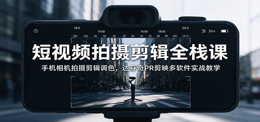 短视频拍摄剪辑全栈课：手机相机拍摄剪辑调色，达芬奇PR剪映多软件实战教学网赚项目-副业赚钱-互联网创业-资源整合老八网赚资源