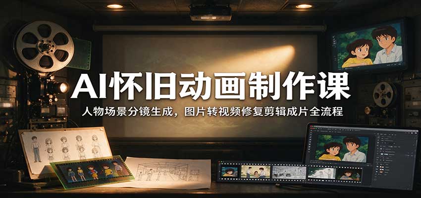 AI怀旧动画制作课：人物场景分镜生成，图片转视频修复剪辑成片全流程网赚项目-副业赚钱-互联网创业-资源整合老八网赚资源