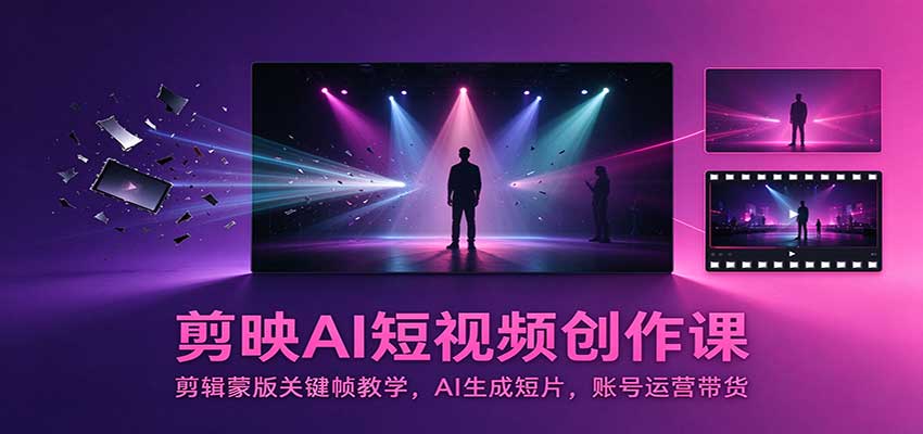 剪映AI短视频创作课：剪辑蒙版关键帧教学，AI生成短片，账号运营带货网赚项目-副业赚钱-互联网创业-资源整合老八网赚资源
