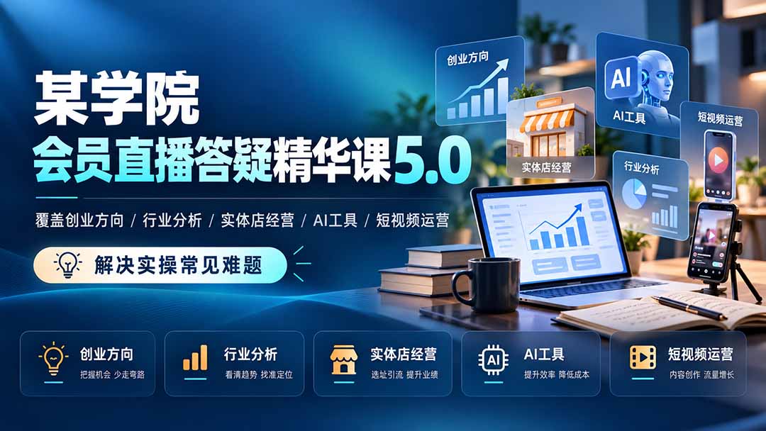 某学院会员直播答疑精华课5.0：覆盖创业方向、行业分析、实体店经营、AI工具和短视频运营，解决实操常见难题！网赚项目-副业赚钱-互联网创业-资源整合老八网赚资源