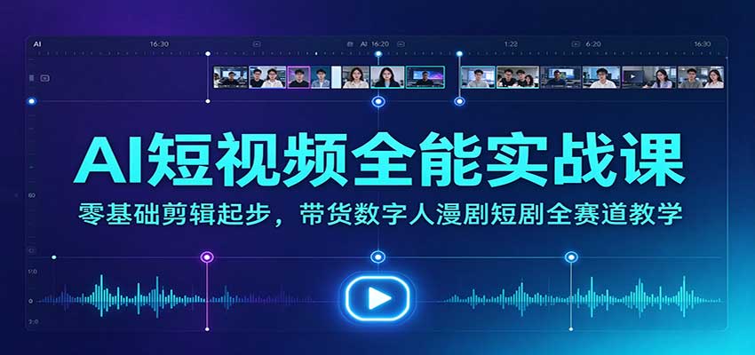 AI短视频全能实战课：零基础剪辑起步，带货数字人漫剧短剧全赛道教学网赚项目-副业赚钱-互联网创业-资源整合老八网赚资源