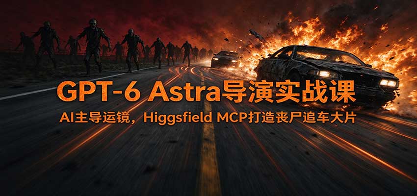 GPT-6 Astra导演实战课：AI主导运镜，Higgsfield MCP打造丧尸追车大片网赚项目-副业赚钱-互联网创业-资源整合老八网赚资源