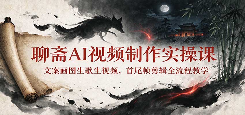 聊斋AI视频制作实操课：文案画图生歌生视频，首尾帧剪辑全流程教学网赚项目-副业赚钱-互联网创业-资源整合老八网赚资源