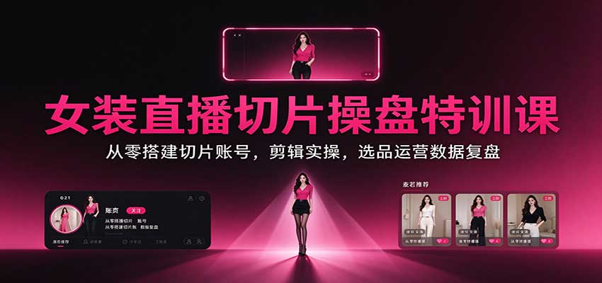 女装直播切片操盘特训课：从零搭建切片账号，剪辑实操，选品运营数据复盘网赚项目-副业赚钱-互联网创业-资源整合老八网赚资源