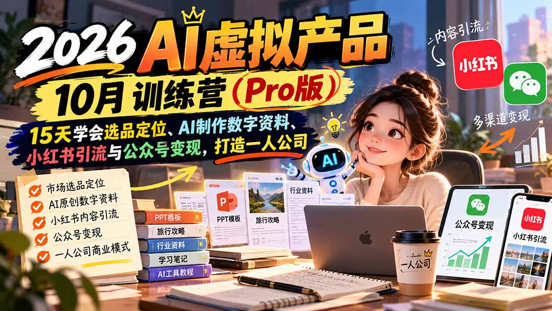 AI虚拟产品10月训练营(Pro版网赚项目-副业赚钱-互联网创业-资源整合老八网赚资源