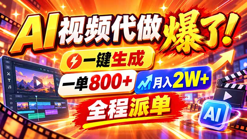 2026年底新赛道，AI视频代做一单800+，小白可做，告别打工网赚项目-副业赚钱-互联网创业-资源整合老八网赚资源
