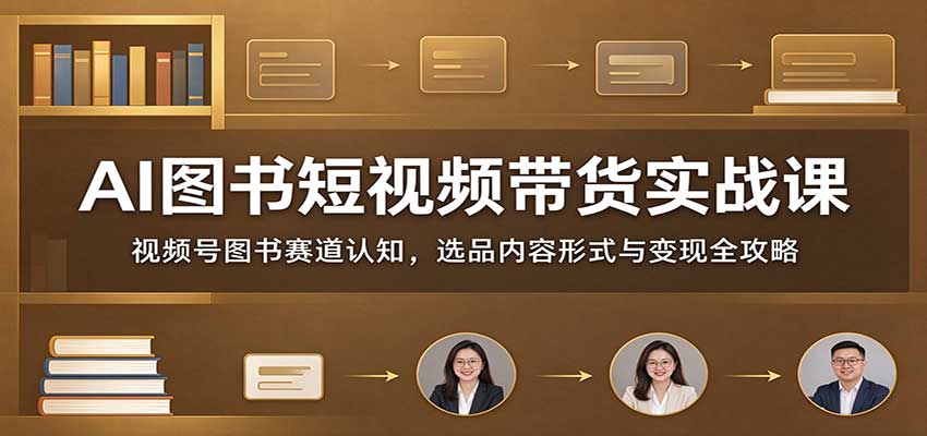 AI图书短视频带货实战课：视频号图书赛道认知，选品内容形式与变现全攻略网赚项目-副业赚钱-互联网创业-资源整合老八网赚资源