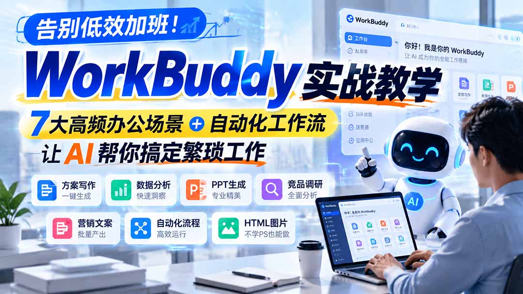 告别低效加班！WorkBuddy实战教学，7大高频办公场景＋自动化工作流，让AI帮你搞定繁琐工作网赚项目-副业赚钱-互联网创业-资源整合老八网赚资源