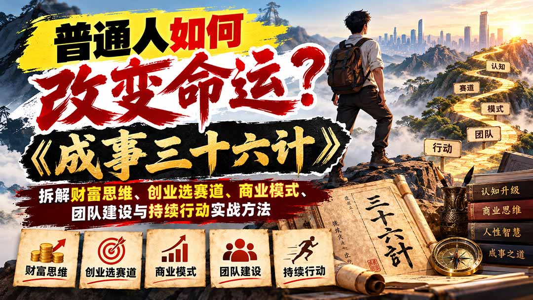 79f5bd5c3c20cd8fc89124cc225b9184.jpeg 普通人如何改变命运?《成事三十六计》拆解财富思维、创业选赛道、商业模式、团队建设与持续行动实战方法