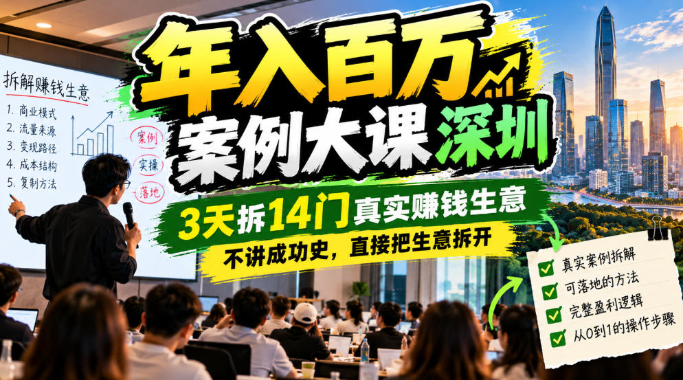 3eceed2cffb5db8db2759173d3716476.jpeg 年入百W案例大课深圳,3天拆14门真实賺钱生意,不讲成功史,直接把生意拆开