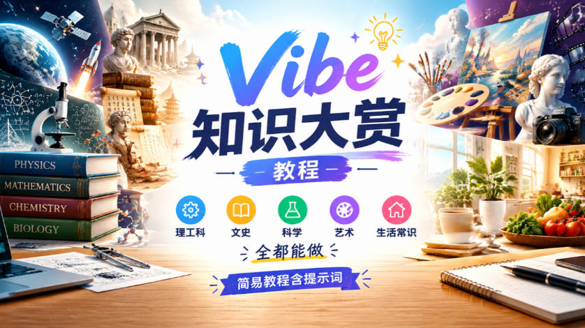 Vibe知识大赏教程，理工科、文史、科学、艺术、生活常识全都能做，简易教程含提示词(更新1025)网赚项目-副业赚钱-互联网创业-资源整合老八网赚资源