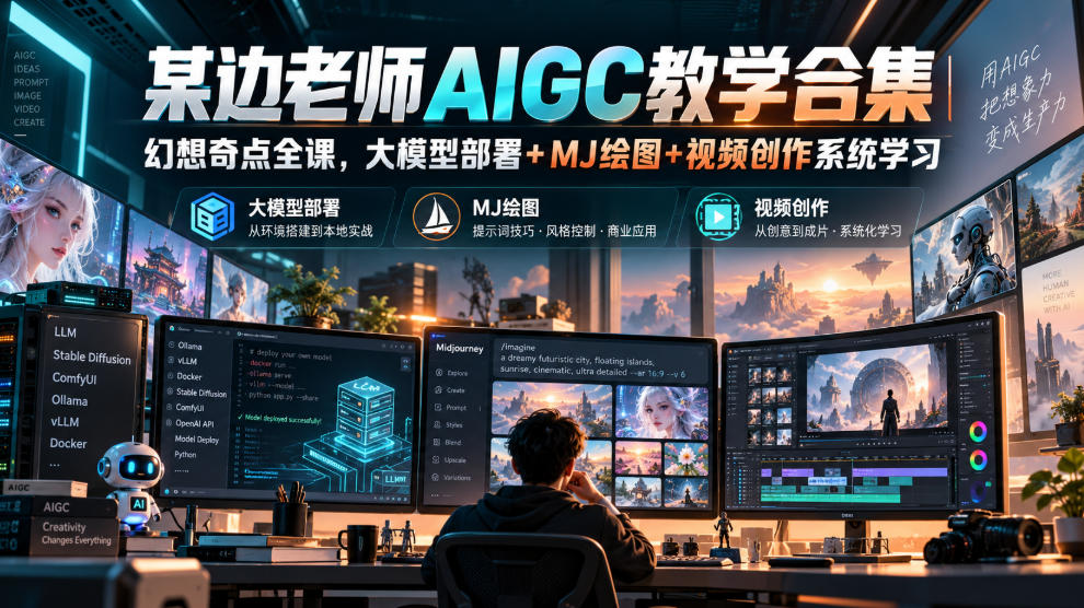 87ba28d0823e0b44ff277aa5f4d434a9.jpeg 某边老师AIGC教学合集|幻想奇点全课,大模型部署+MJ绘图+视频创作系统学习