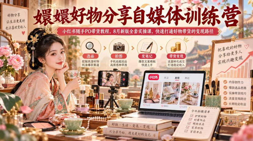 8a36d5df3ed5f48811bd67e0bd04446f.jpeg 嬛嬛好物分享自媒体训练营|小红书随手PO带货教程,8月新版全套实操课,快速打通好物带货的变现路径