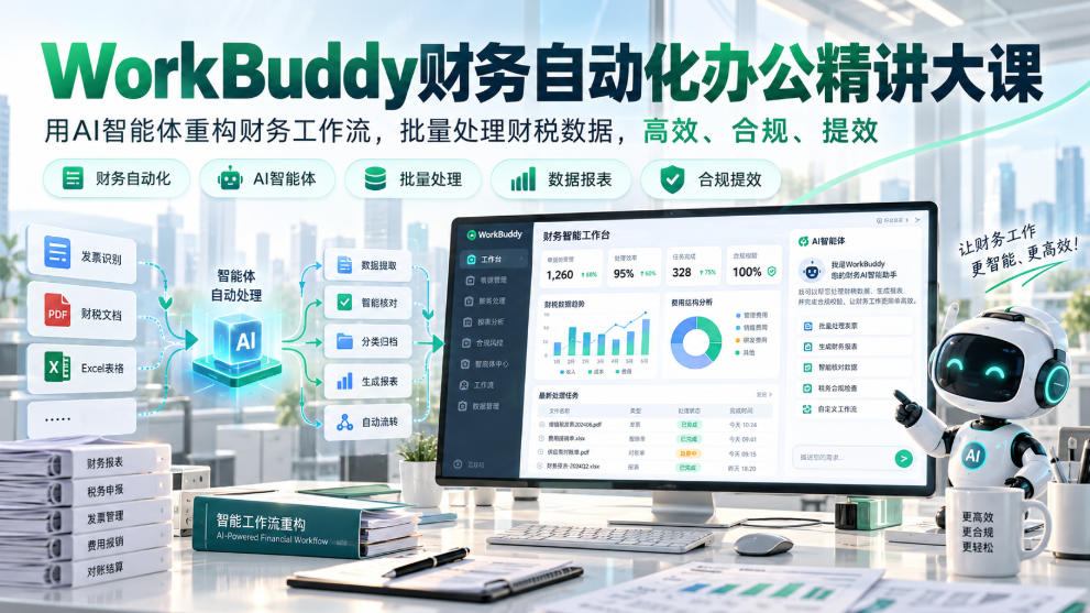 WorkBuddy财务自动化办公精讲大课，用AI智能体重构财务工作流，批量处理财税数据，高效、合规、提效网赚项目-副业赚钱-互联网创业-资源整合老八网赚资源