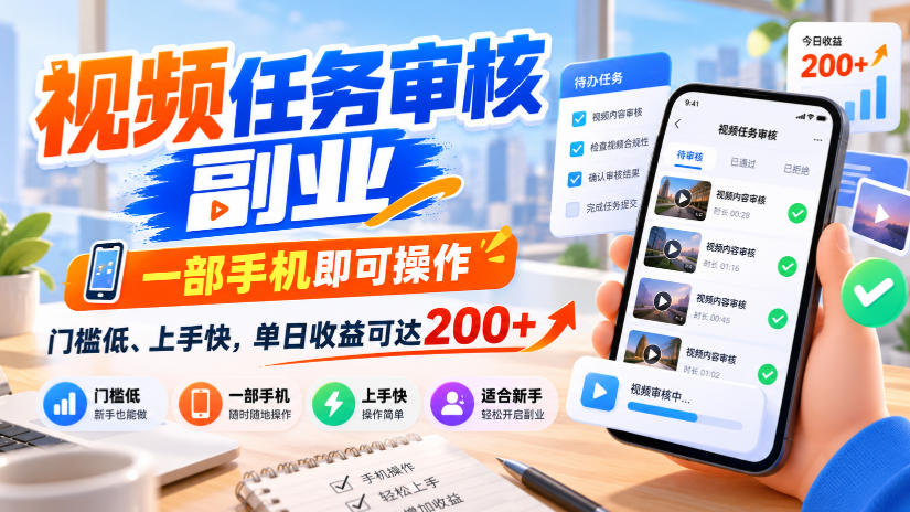 bc971699d63057e93d3827720c83440e.jpeg 视频任务审核副业,一部手机即可操作,门槛低、上手快,单日收益可达200+【揭秘】