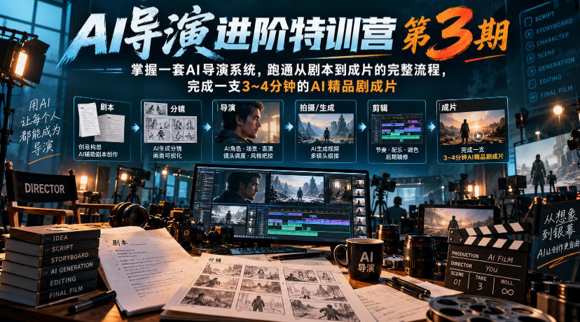c054357f8d9e642087f5509be736a7b0.jpeg AI导演进阶特训营第3期,掌握一套AI导演系统,跑通从剧本到成片的完整流程,完成一支3~4分钟的AI精品剧成片(附1、2期)