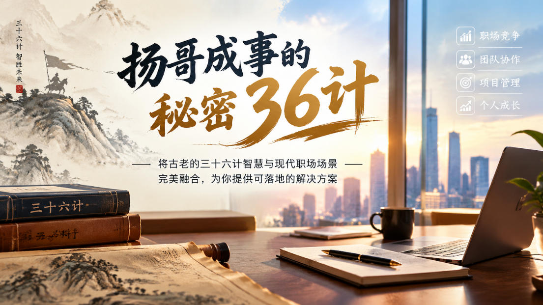c56e83ac5e06174b355a187ac74d10d2.jpeg 扬哥成事的秘密36计,将古老的三十六计智慧与现代职场场景完美融合,为你提供可落地的解决方案