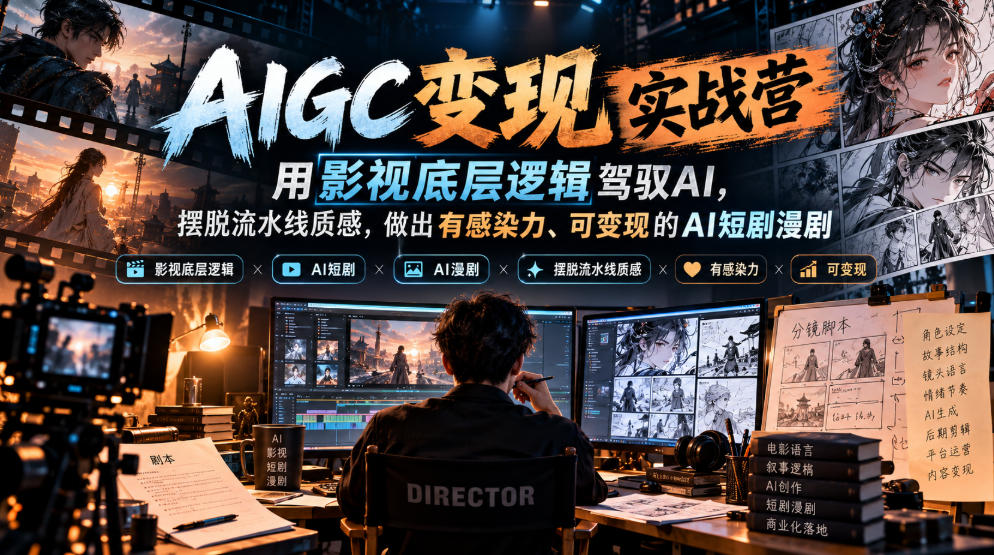 c7d7662d8ad641792f25bcc1de8cece7.jpeg AIGC变现实战营,用影视底层逻辑驾驭AI,摆脱流水线质感,做出有感染力、可变现的AI短剧漫剧