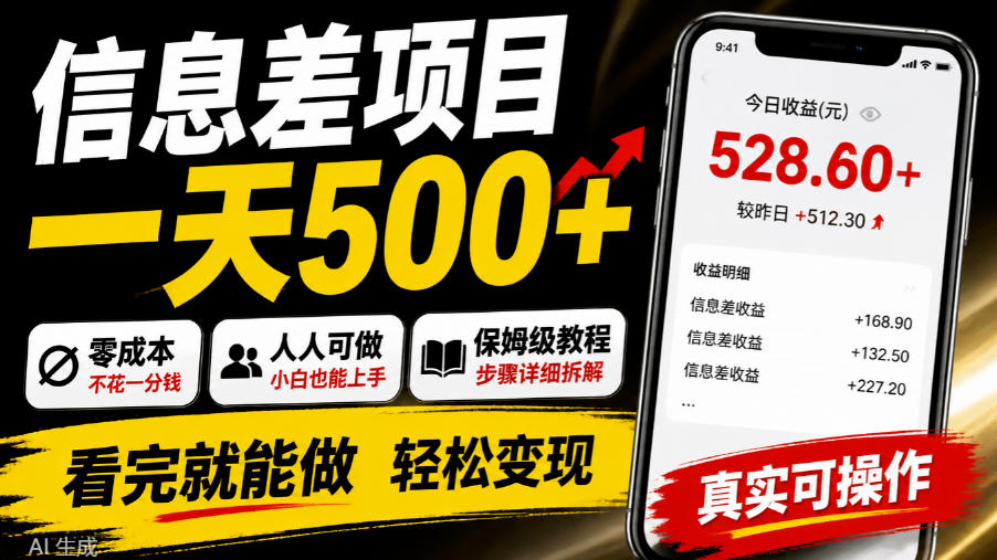 55097f67423a2f18aa0dc7eb6b3a5777.jpeg 信息差项目一天500+,零成本,人人可做,保姆级教程,看完就能做【揭秘】