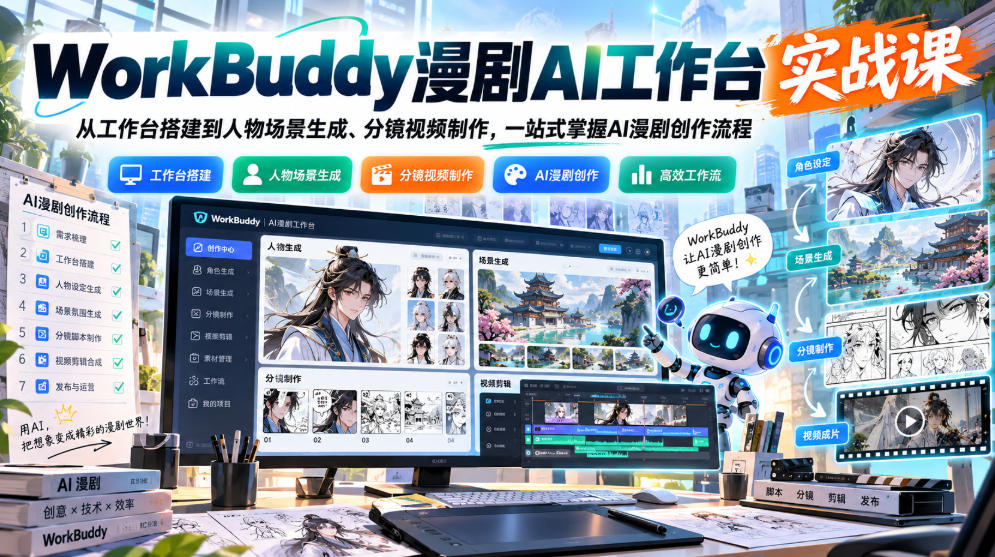 WorkBuddy漫剧AI工作台实战课：从工作台搭建到人物场景生成、分镜视频制作，一站式掌握AI漫剧创作流程网赚项目-副业赚钱-互联网创业-资源整合老八网赚资源