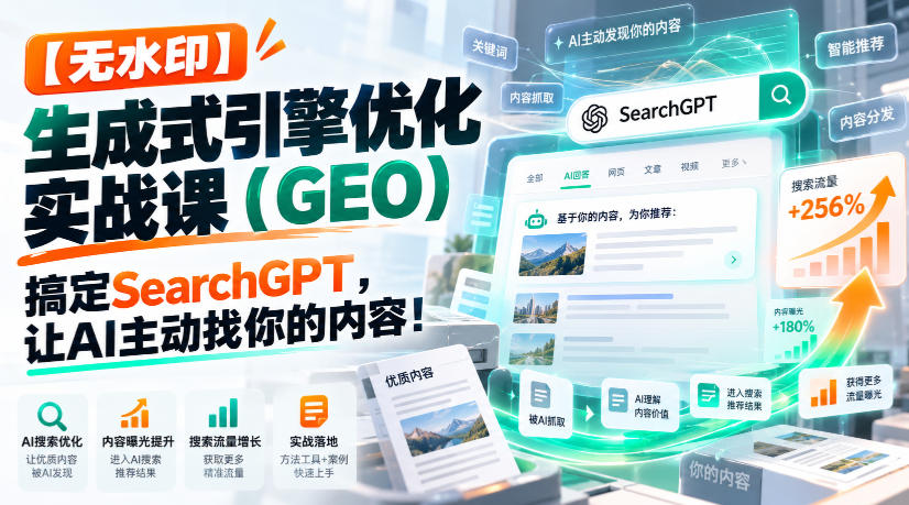 【无水印】生成式引擎优化(GEO)实战课：搞定SearchGPT，让AI主动找你的内容！【原创双语字幕】网赚项目-副业赚钱-互联网创业-资源整合老八网赚资源