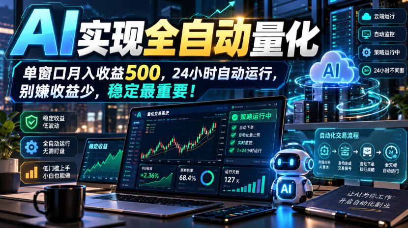 AI全自动量化项目，长期稳定可落地，0门槛躺赚稳定项目！网赚项目-副业赚钱-互联网创业-资源整合老八网赚资源
