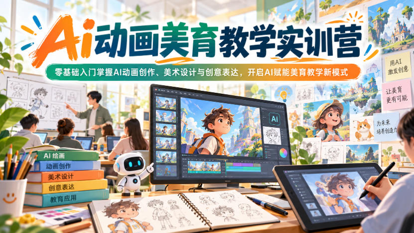 Ai动画美育教学实训营，零基础入门掌握AI动画创作、美术设计与创意表达，开启AI赋能美育教学新模式网赚项目-副业赚钱-互联网创业-资源整合老八网赚资源