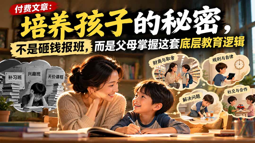 付费文章：培养孩子的秘密，不是砸钱报班，而是父母掌握这套底层教育逻辑网赚项目-副业赚钱-互联网创业-资源整合老八网赚资源