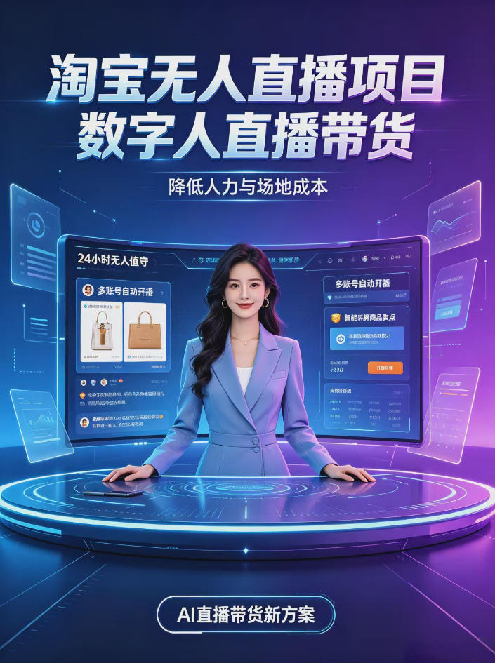 淘宝AI无人直播带货，24小时自动开播低门槛副业，无需真人长时间出镜，持续引流出单【揭秘】网赚项目-副业赚钱-互联网创业-资源整合老八网赚资源