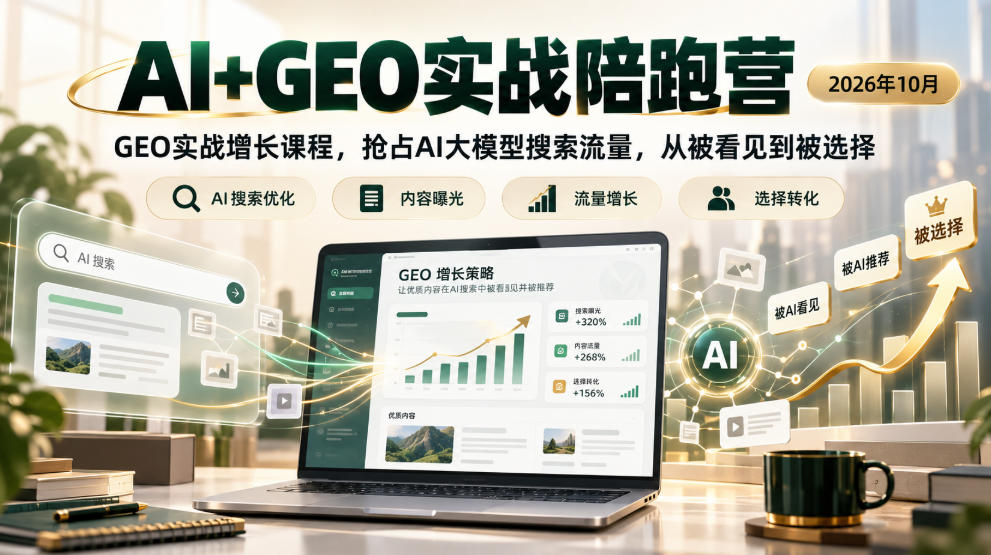 AI+GEO实战陪跑营2026年10月，GEO实战增长课程，抢占AI大模型搜索流量，从被看见到被选择网赚项目-副业赚钱-互联网创业-资源整合老八网赚资源