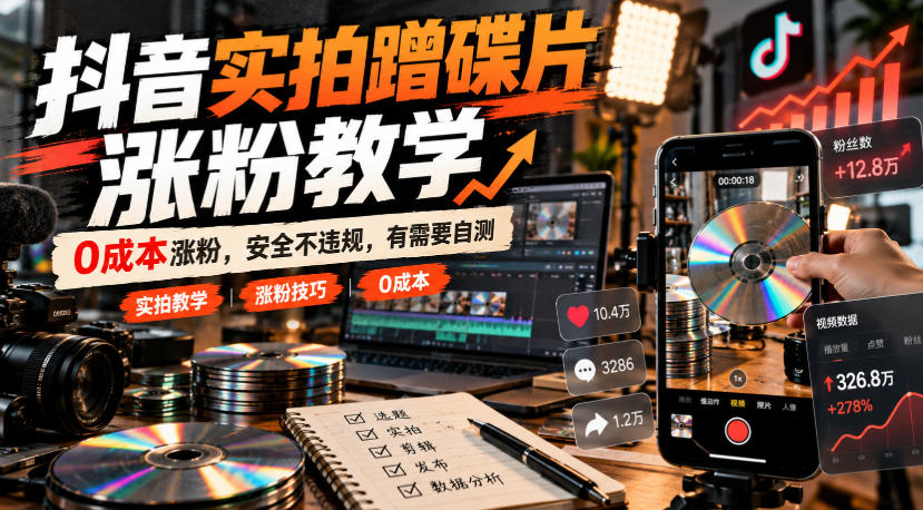 抖音实拍蹭碟片涨粉教学，0成本涨粉，安全不违规，有需要自测网赚项目-副业赚钱-互联网创业-资源整合老八网赚资源