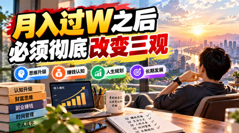 某公众号付费文章：月入过W之后，必须彻底改变三观网赚项目-副业赚钱-互联网创业-资源整合老八网赚资源