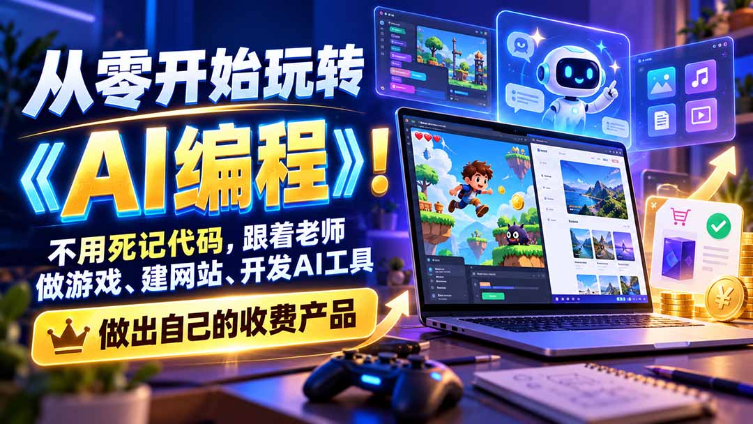 从零开始玩转《AI编程》！不用死记代码，跟着老师做游戏、建网站、开发AI工具，最后完成自己的收费产品网赚项目-副业赚钱-互联网创业-资源整合老八网赚资源