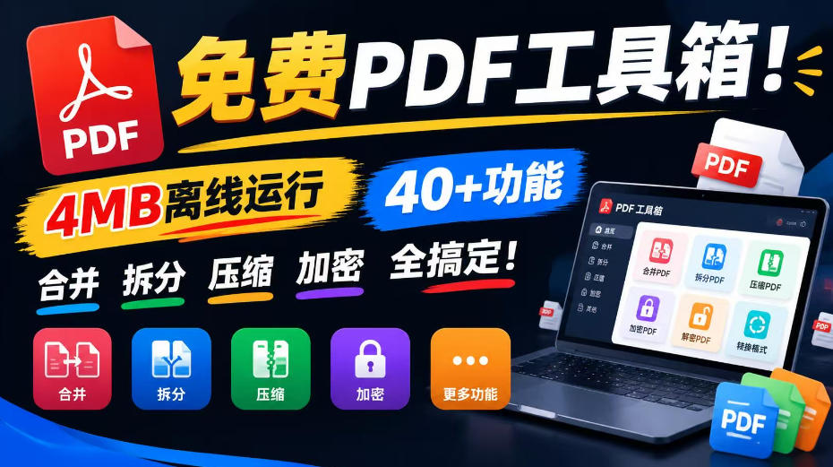 免费PDF工具箱！4MB离线运行，40+功能，合并拆分压缩加密全搞定！网赚项目-副业赚钱-互联网创业-资源整合老八网赚资源